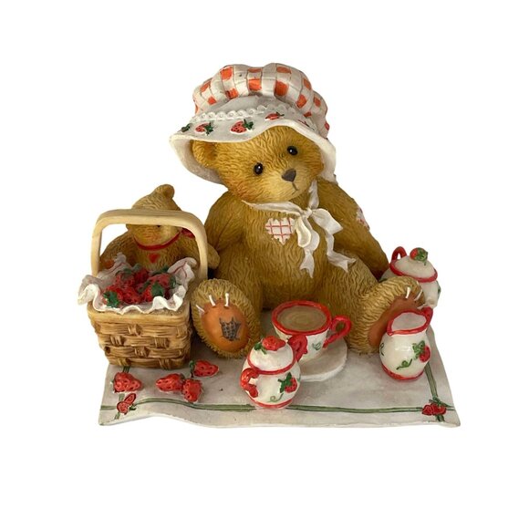 Cherished Teddies Teddy Bear Picnic Figurine Strawberries Tea Set 3 1/3" x 3 - Picture 2 of 8